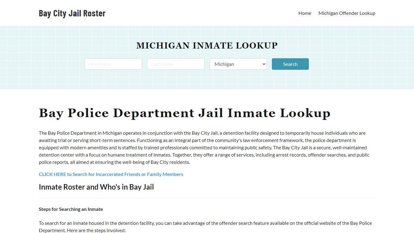 Bay Police Department & City Jail, MI Inmate Roster, Arrests, Mugshots